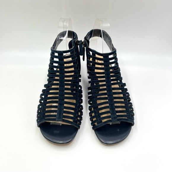 6W 6 WIDE WIDTH Bella Vita Pacey Navy Blue Suede Leather Gladiator Wedge Sandals - Picture 2 of 12